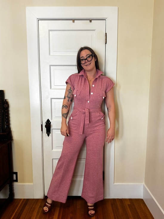 Vintage Pants - 70s Vintage Dusty Rose Jumpsuit Sz M
